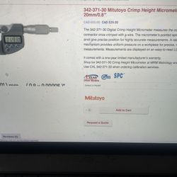 MITUTOYO  342-371-30 Crimp  Height Micrometer 20mm/0.8”
