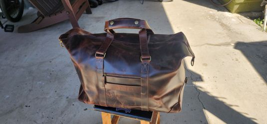 Large Brown Leather Weekender Duffle Bag