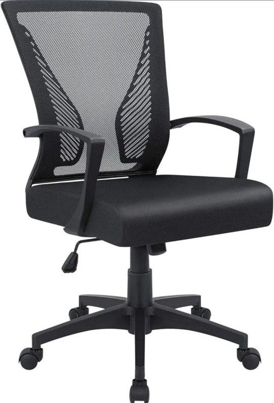 Office Chair Ergonomic Computer Desk Mesh Chair Mid Back Swivel Lumbar Support with Armrest (Black)