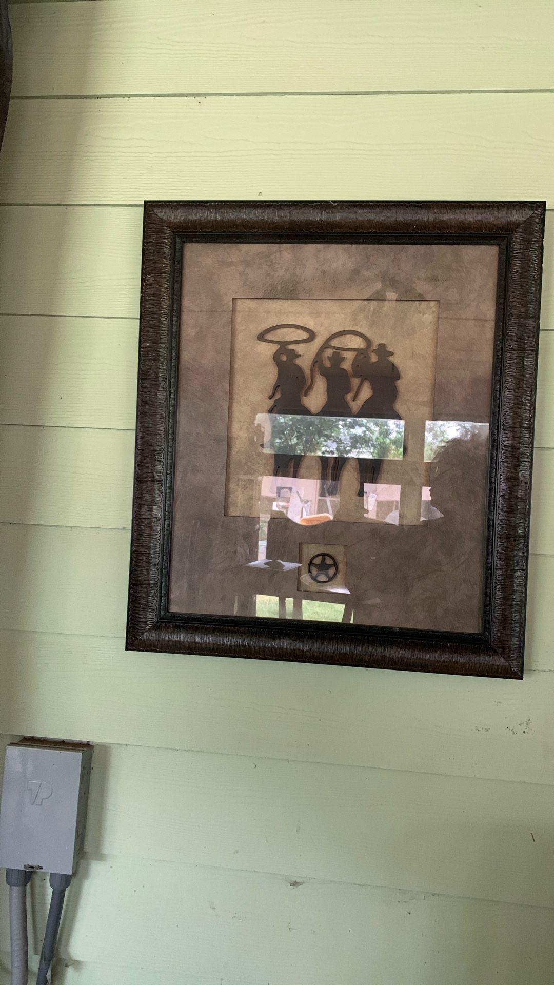 Western Themed Artwork Cowboy Metal Framed Under Glass