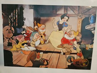 SNOW WHITE AND 7 DWARFS LITHOGRAPH  FRAMED WALL DECOR