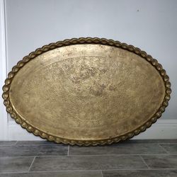 Huge Vintage Brass Handmade Etched Serving Tray Platter 45" X 28.5"