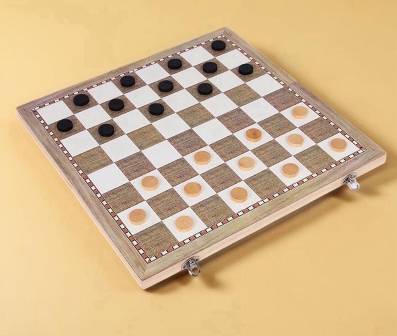 Chess Set, Checkers, Backgammon – Chess Board Games for Kids – Folding Chess Board with Storage, Metal Clasps, Game Pieces – Family Compact Travel Por