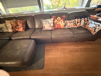 Natuzzi Brown Leather Sectional Sofa with Chaise