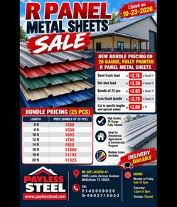 Bundle of 25 pcs of 12ft R panel metal sheets only $795