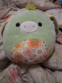 Squishmallow Green Pig Plush with Floral Belly