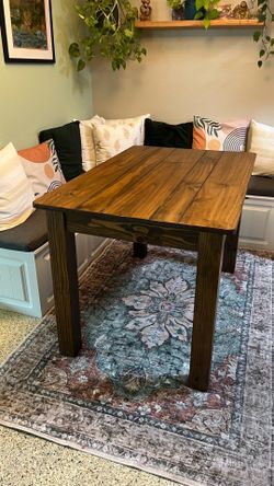 Rustic solid pine farmhouse table, walnut color