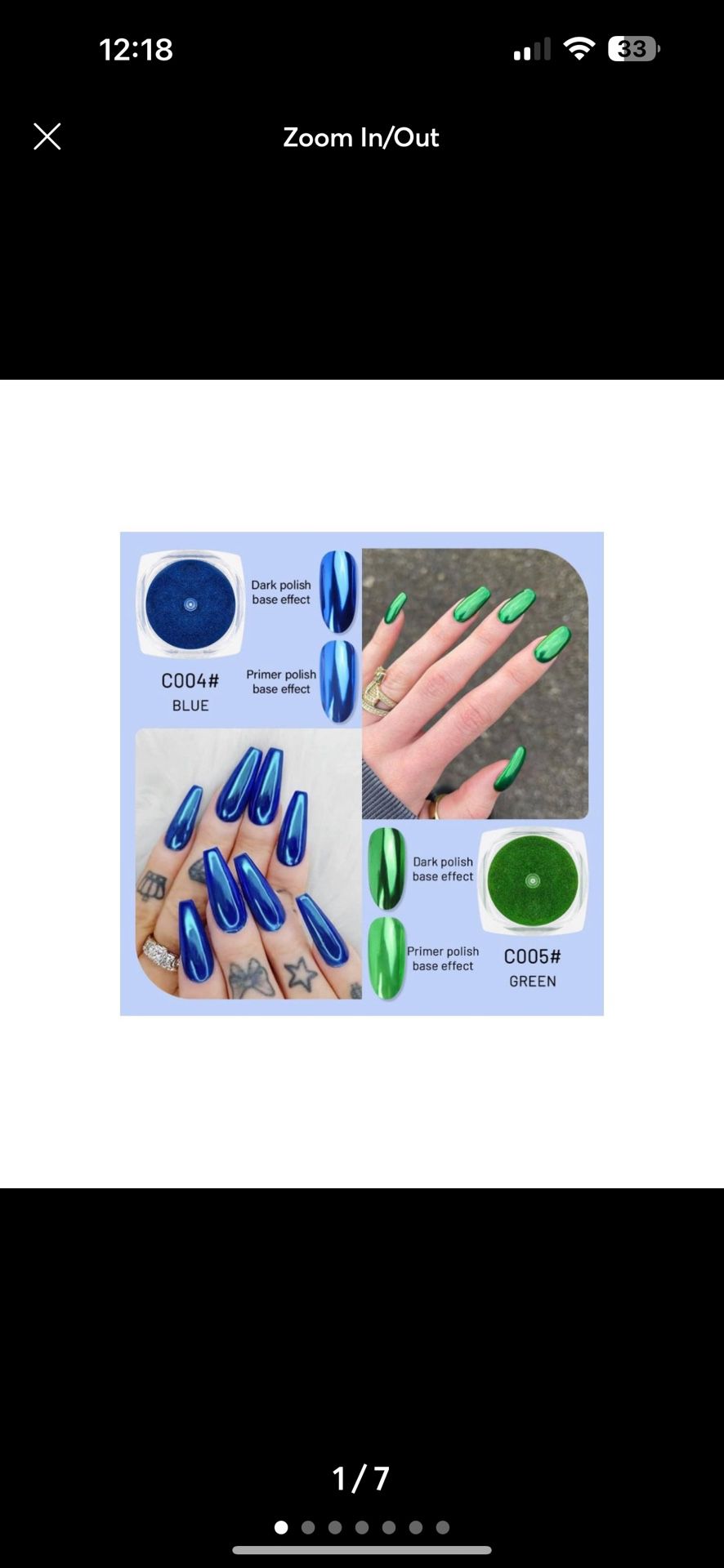 2Pcs Blue and Green Metallic Mirror Effect Chrome Nail Powder