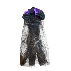 Day Of The Dead purple floral headband with veil one size