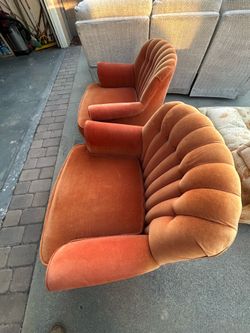 Vintage Orange Velvet Barrel Lounge Chairs (Pair)