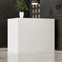55.9 inches Modern Minimalist White/Black L-Shaped Reception Desk with Large Storage Filing Cabinets