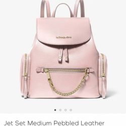 MICHAEL KORS MEDIUM JET SET PEBBLE LEATHER BACKPACK POWDER BLUSH. NEW WITH TAGS, IN GIFT BAG!