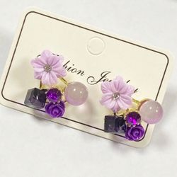 Purple Flower Earrings With Purple Gems 