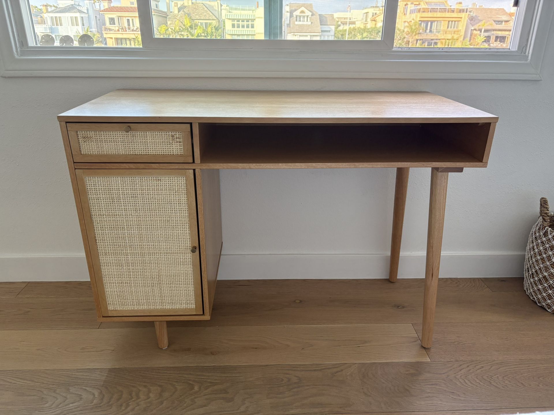 Nathan James Boho rattan and Wood Vanity Desk