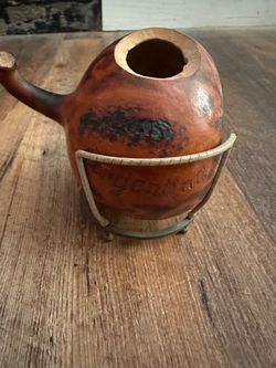 Vintage Argentine Yerba Mate Gourd "Porongo" Style with Metal Stand