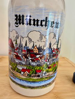 vintage Hoermann Munchen ceramic bottle typically used for German brandy.