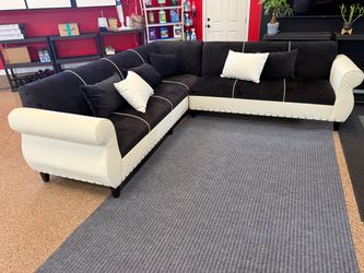 Black & White Sectional Sofa with Nailhead Trim