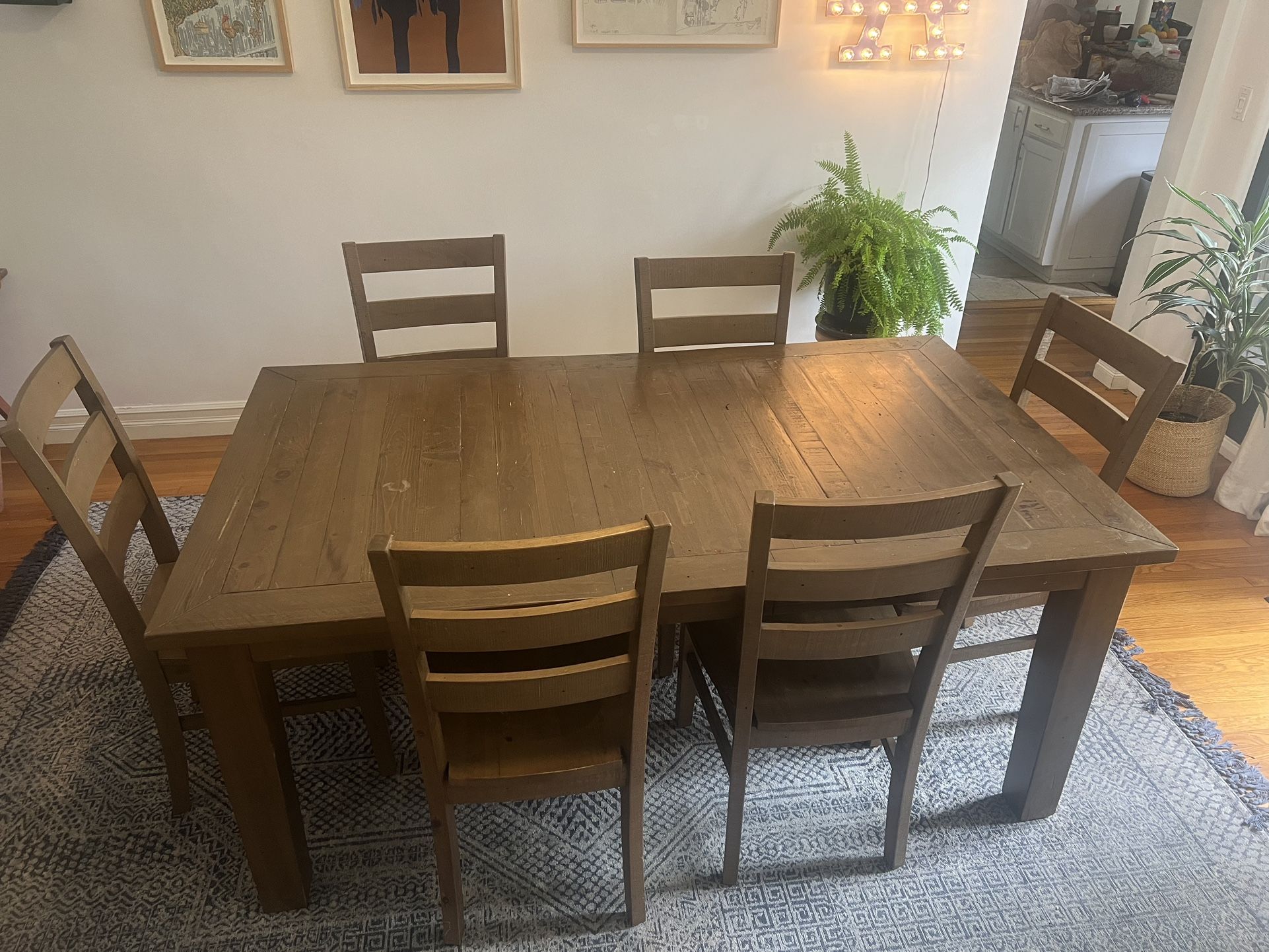 Dining room table with six chairs