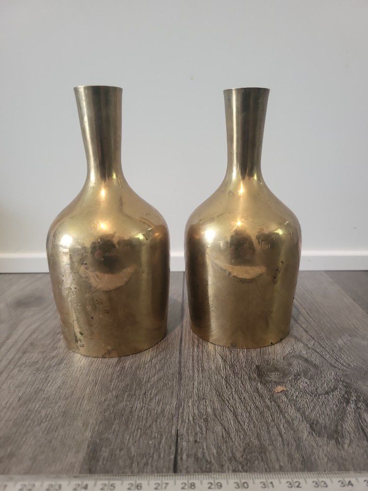 Pair Of Vintage Brass Vases Made In India