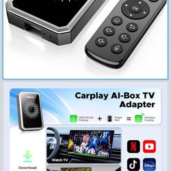 Brand New LAMTTO 4-in-1 Wireless CarPlay and Android Auto Adapter with Remote Control, Magic Video Al Box for Netflix/YouTube/TikTok, Support USB Play