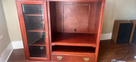 Wooden TV Stand With Cabinet and Glass