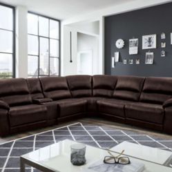 Brand New Brown Top Grain Leather Power Reclining Sectional Sofa