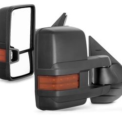 CHEVY SILVERADO GMC SIERRA 07-13 BLACK POWER HEATED AMBER TURN SIGNAL TOWING MIRRORS  Espejos retrovisores eléctricos calefactables de color negro con