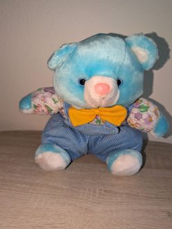 Blue Plush Teddy Bear with Bow Tie