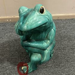 American Glazed Large Porcelain Frog Fountain Sitting & Pondering Life  