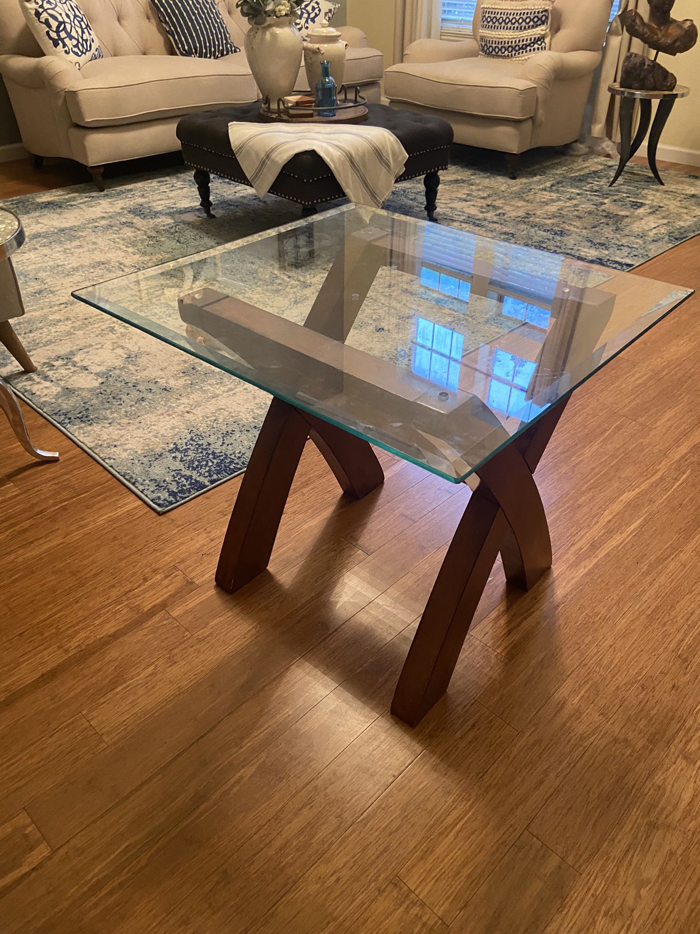 End Table Wooden And Glass 