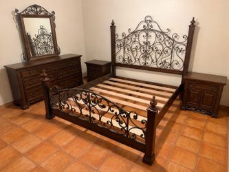 king five  piece brown wood bedroom