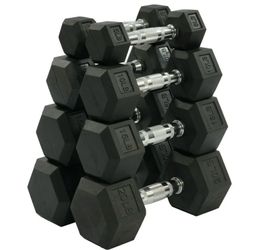 New 100 Lbs Set, Hex Dumbbells (Pair of 20, 15, 10, 5 Lbs )Rubber Encased, BalanceFrom