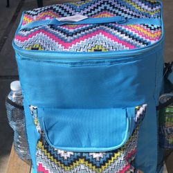 100 Ultra Compact Cooler Smart Cart, Moroccan Tile Insulated Collapsible Rolling Tailgate BBQ Beach Summer