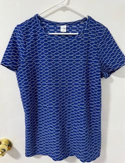 EAST 5th Women Petite Blue & White Crew Neck Short Sleeve Stretch T-Shirt Large