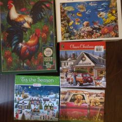 Lot Of 5 Jigsaw Puzzles Xmas 