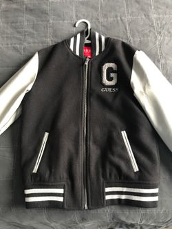 guess jacket w/ leather sleeves