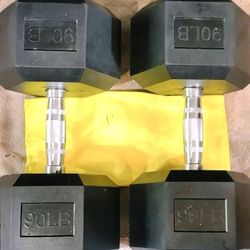 PAIR  OF  NEW  90  POUND  RUBBER  DUMBBELLS