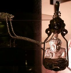 GENUINE 14g QUARTZ CRYSTAL & MORGAN ITEM BUDDHA STERLING SILVER PENDANT NECKLACE JEWELRY