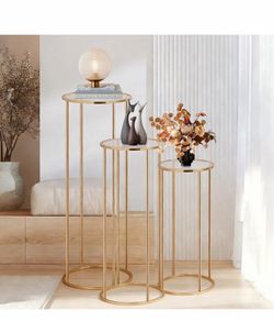 Cylinder Stands for Party, 3Pcs Gold Cylinder Pedestal Stand, Cilindros Para Fiestas Cake Table Stand Parties Metal Round Cylinder Display Plant Stand