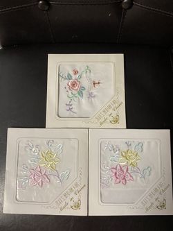 3 Embroidery Handkerchief Size 10” x 10”