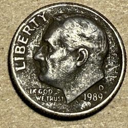 1989 D Roosevelt Dime, Ik God We Trust, Die Chip Error Coin