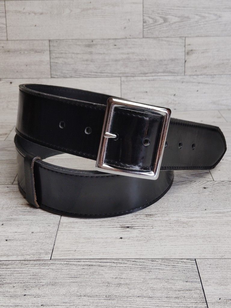 Law Pro Black Patent Leather Duty Belt with Silver Buckle ~ Size 38