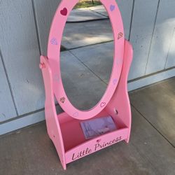 Pink Princess Kids Full Length Mirror With Storage