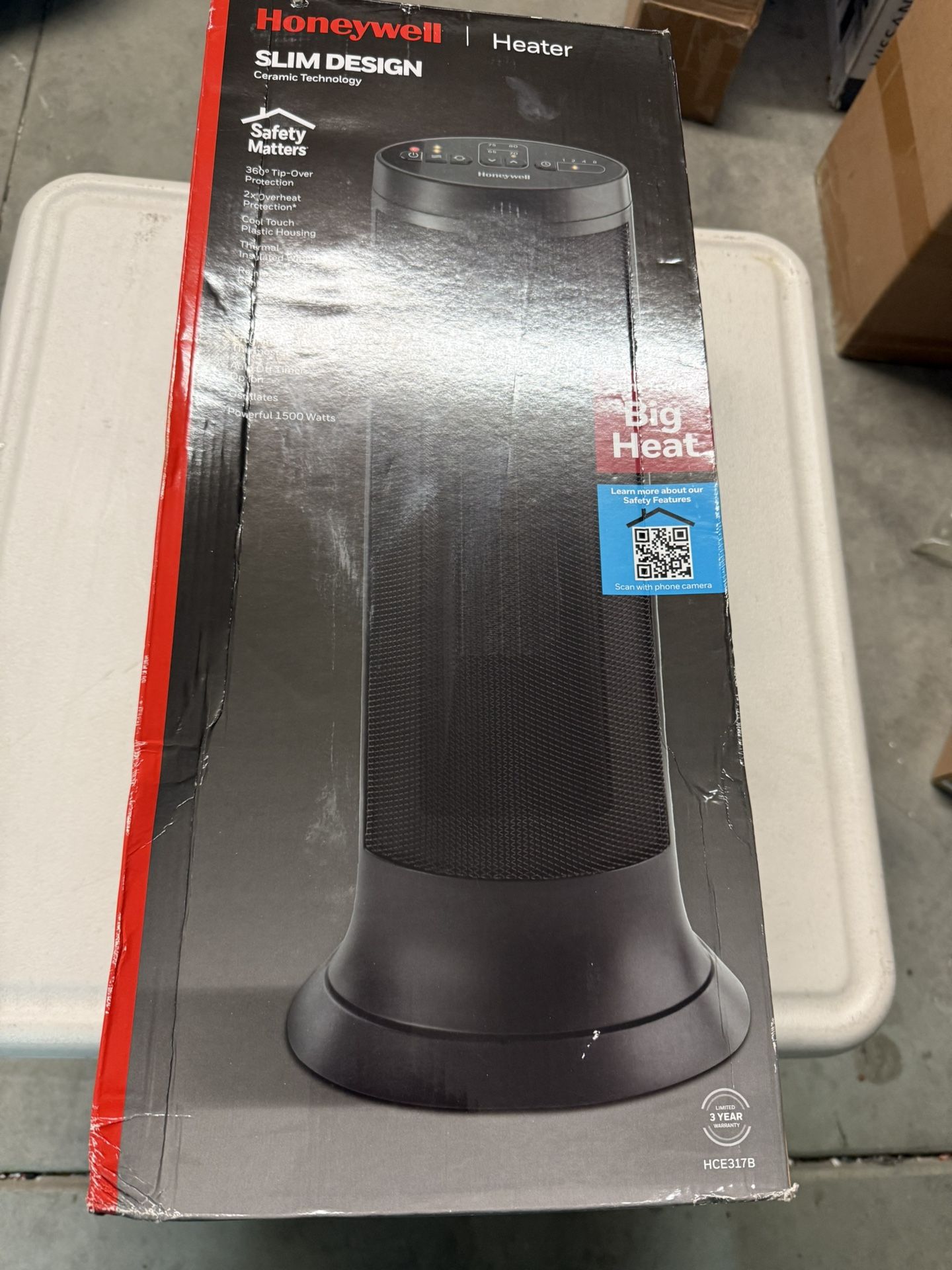 Honeywell Slim Ceramic Tower Heater Black: Indoor Space Heater, Adjustable Thermostat, 1500W, Fan Driven, No Assembly Required