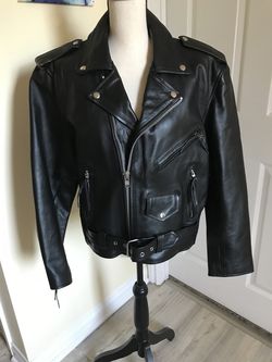 Shaf Leather Jacket Men’s Size 42 Black Motorcycle Biker Zip Belted NWOT