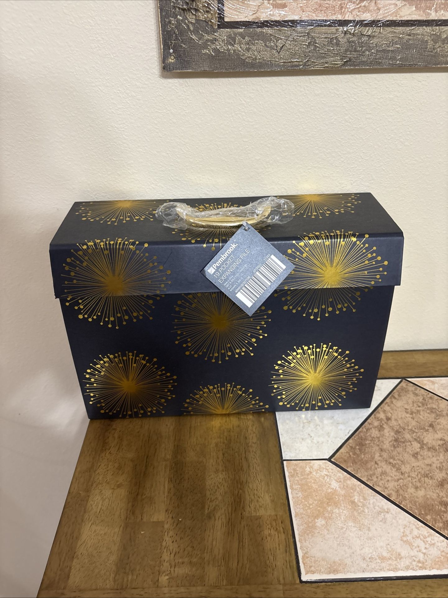 Pembrook 19 Pocket Decorated Expanding File Box In Black W/ Gold Accents