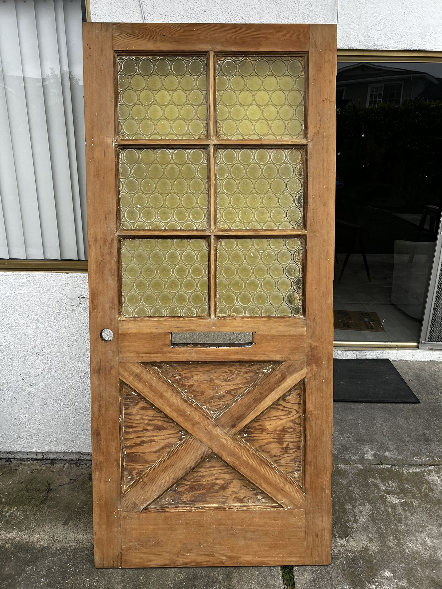 Classic 60s Solid Wood Front Door w/ Coke Bottle Glass