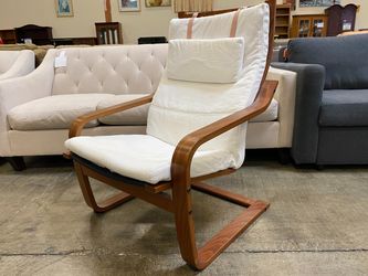 IKEA Poang Dark Wood Lounger with White Cushion
