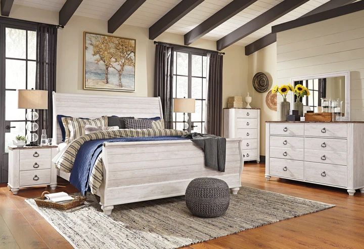 Willowton Whitewash Sleigh Bedroom Set ( Willowton Whitewash Sleigh Bedroom Set