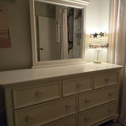 White Dresser With Mirror, Full Headboard And Nighstand